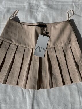 ZARA Neutral Beige Pleated Mini Skort